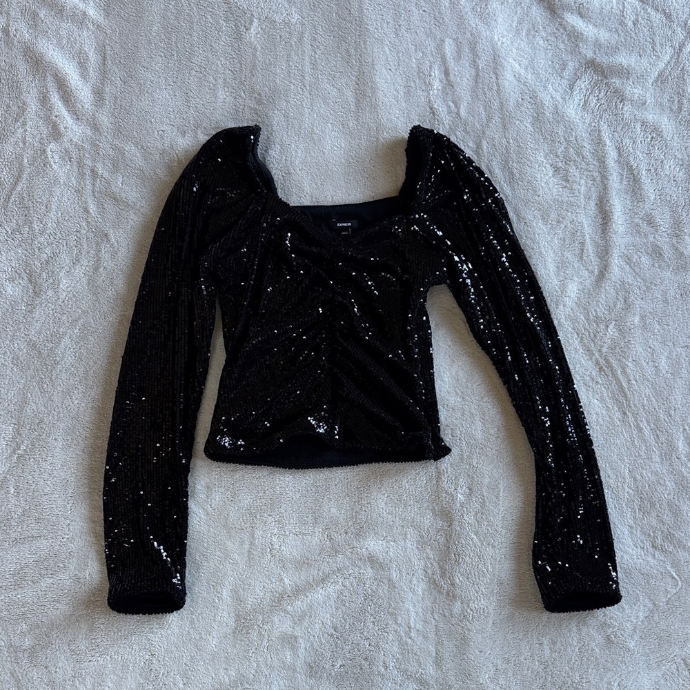 Express Black Sequin Long Sleeve Blouse